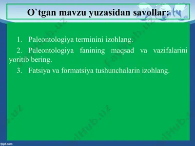 paleontologiya fanining maqsad va vazifalari — PPT