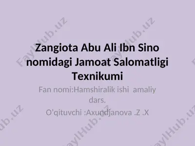zangiota abu ali ibn sino nomidagi jamoat salomatligi texnikumi — PPT