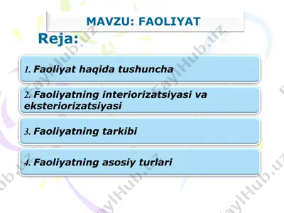 adabiyotlarda faollik va harakat tushunchalari — PPT