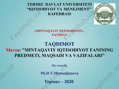mintaqaviy iqtisodiyot fanining predmeti — PPT