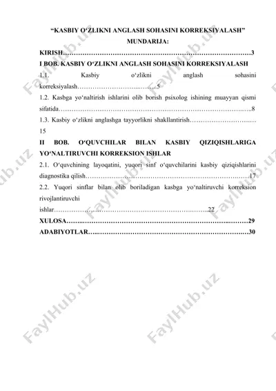 kasbiy o'zlikni anglash sohasini korreksiyalash — DOCX