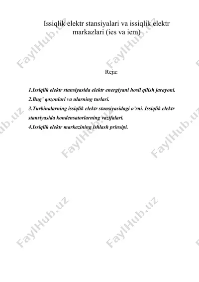 issiqlik elektr stansiyalari va issiqlik elektr markazlari (ies va iem) — DOC