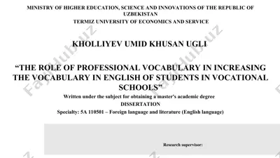 "the role of professional vocabulary in increasing the vocabulary in english of students in vocational schools" — PPT