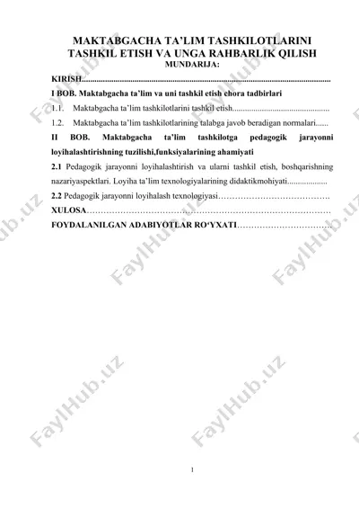 maktabgacha ta'lim tashkilotlarini tashkil etish — DOCX