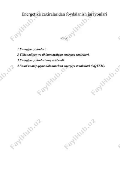 energetika zaxiralaridan foydalanish jarayonlari — DOC