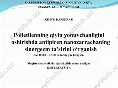 polietilenning qiyin yonuvchanligini oshirishda antipiren nanozarrachaning sinergezm ta’sirini o‘rganish — PPT