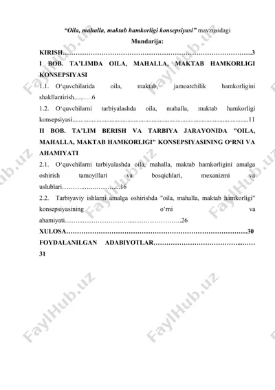 "oila, mahalla, maktab hamkorligi konsepsiyasi" — DOCX