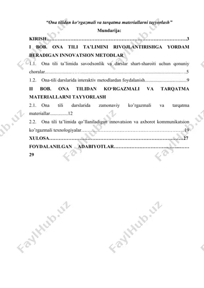ona tilidan ko‘rgazmali va tarqatma materiallarni tayyorlash — DOCX