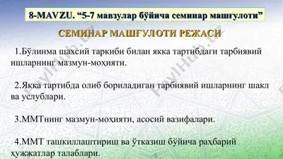 "seminar mashg'uloti rejasi" — PPT