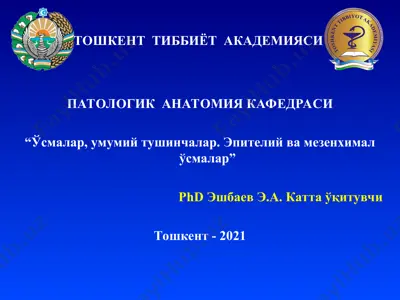 **"o'zma, umumiy tushinchalar. epiteliy va mezenchimal o'smalar"** — PPT