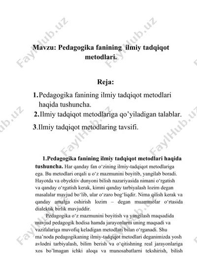 pedagogika fanining ilmiy tadqiqot metodlari — DOCX