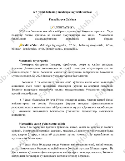 6-7 yoshli bolaning maktabga tayyorlik xaritasi — DOCX