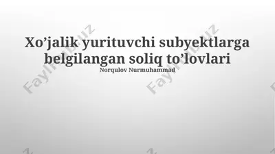 xo’jalik yurituvchi subyektlarga belgilangan soliq to’lovlari — PPTX