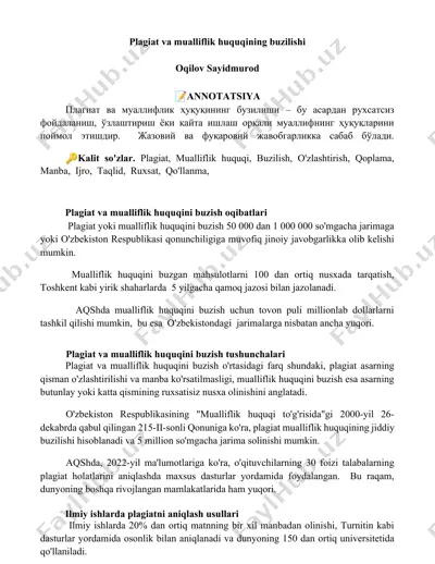 plagiat va mualliflik huquqini buzish oqibatlari — DOCX