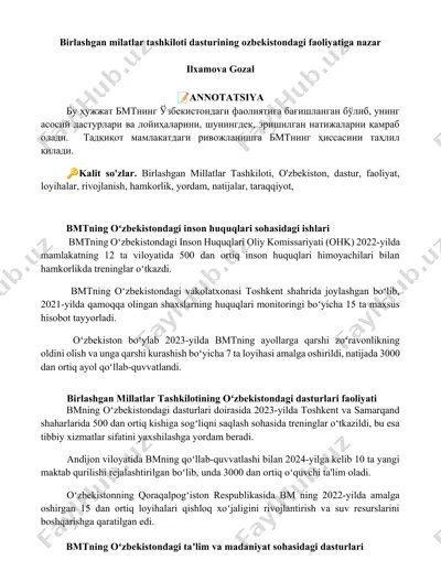 bmtning oʻzbekistondagi inson huquqlari sohasidagi ishlari — DOCX