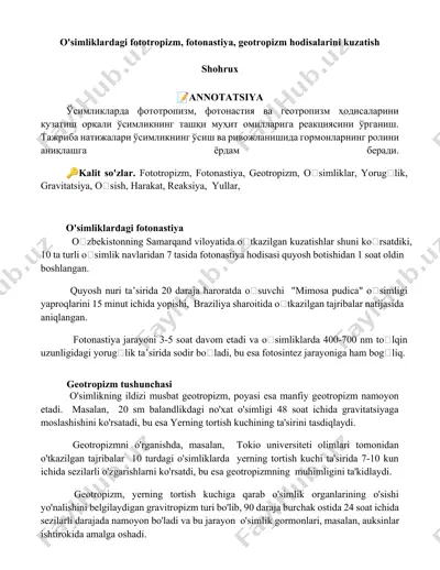 o'simliklardagi fotonastiya — DOCX