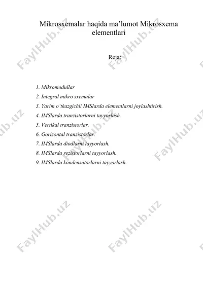 mikrоsхеmаlаr hаqidа mа’lumоt mikrоsхеmа еlеmеntlаri — DOC