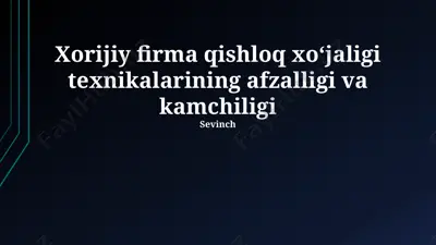 xorijiy firma qishloq xoʻjaligi texnikalarining afzalligi va kamchiligi — PPTX
