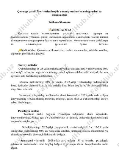 qonunga qarshi motivatsiya haqida umumiy tushuncha uning turlari va muammolari — DOCX