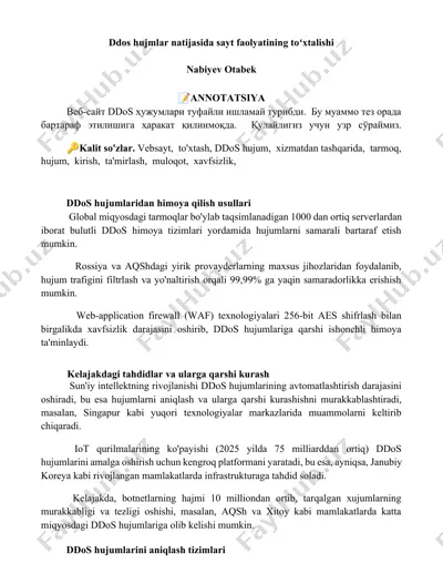 ddos hujumlaridan himoya qilish usullari — DOCX
