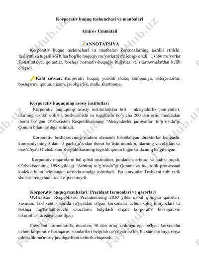 korporativ huquq tushunchasi va manbalari — DOCX