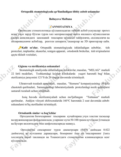ortopedik stomatologiyada qo‘llaniladigan tibbiy asbob uskunalar — DOCX