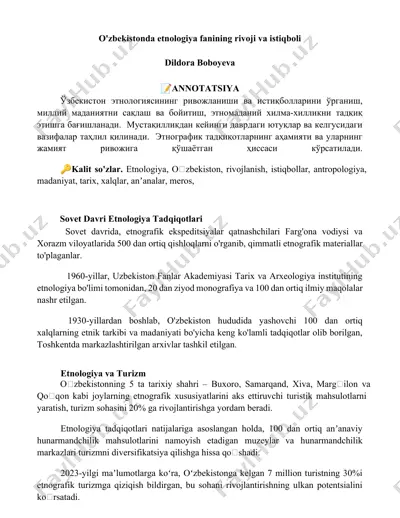 o'zbekistonda etnologiya fanining rivoji va istiqboli — DOCX