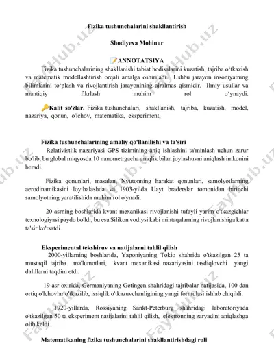 fizika tushunchalarini shakllantirish — DOCX