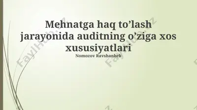 mehnatga haq to'lash jarayonida auditning o'ziga xos xususiyatlari — PPTX