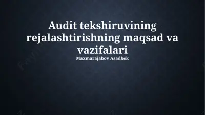 audit tekshiruvining rejalashtirishning maqsad va vazifalari — PPTX