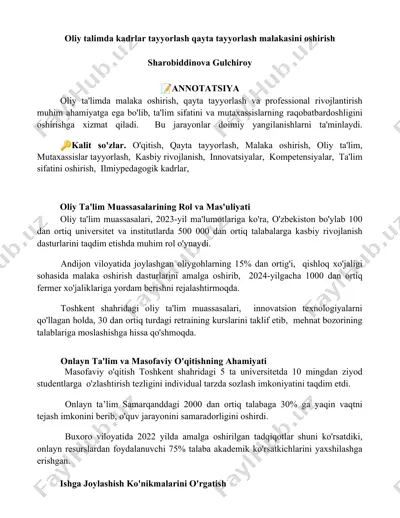 malaka oshirish va qayta tayyorlash — DOCX