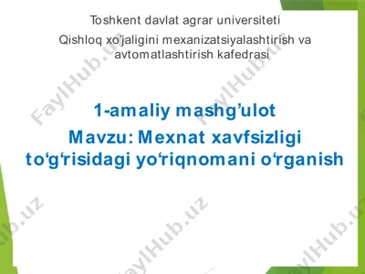 mexnat xavfsizligi to‘g‘risidagi yo‘riqnomani o‘rganish — PPTX