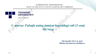 falsafa uning jamiyat hayotidagi roli (2 soat) — PPTX