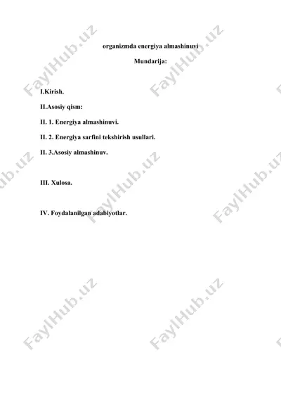 organizmda energiya almashinuvi — DOCX