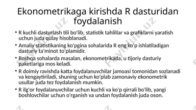ekonometrikaga kirishda r dasturidan foydalanish — PPTX