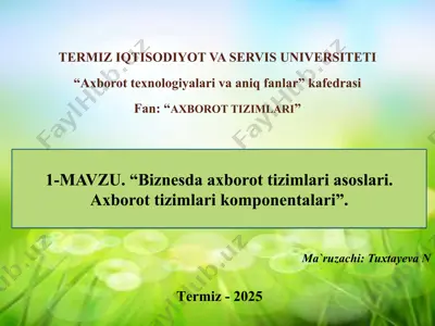 biznesda axborot tizimlari asoslari. axborot tizimlari komponentalari — PPTX