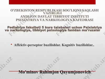 sezgi, idrok va tasavvur psixologiyasi va patologiyasi — PPTX