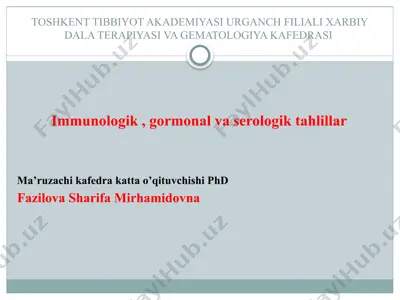 toshkent tibbiyot akademiyasi urganch filiali xarbiy dala terapiyasi va gematologiya kafedrasi — PPTX