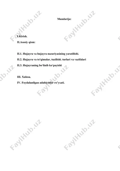 hujayralar haqida ma'lumot — DOCX