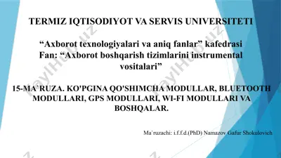 bluetooth modullari, gps modullari, wi-fi modullari — PPTX