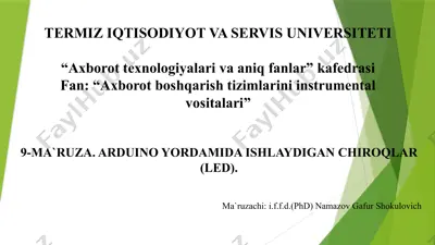 arduino yordamida ishlaydigan chiroqlar (led) — PPTX