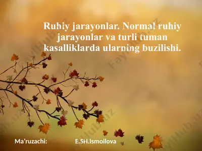 ruhiy jarayonlar va turli tuman kasalliklarda ularning buzilishi — PPTX