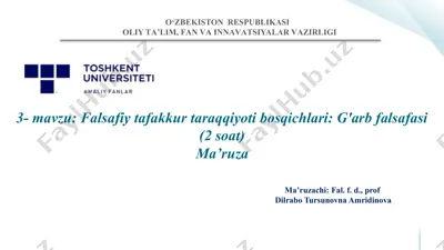 falsafiy tafakkur taraqqiyoti bosqichlari: g'arb falsafasi — PPTX