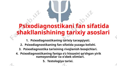 psixodiagnostikani fan sifatida shakllanishining tarixiy asoslari — PPTX