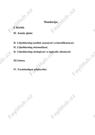 qushlar tuzilish va xusisiyatlari va kilassifikatsyasi — DOC