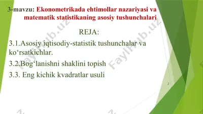 ekonometrikada ehtimollar nazariyasi va matematik statistikaning asosiy tushunchalari — PPTX