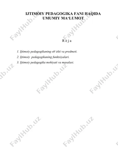 ichtimoy pedagogika fanidan umuumiy molim od — DOC