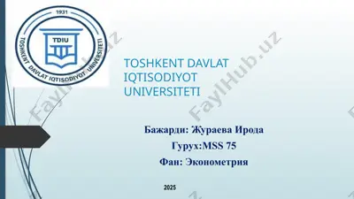 ekonomik jarayonlarni o'zgaruvchilar orasidagi bog'lanishlarni bir vaqtning o'zida ifodalovchi tenglamalar tizimi asosida modellashtirish — PPTX