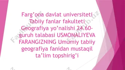 gidrosfera va uning tarkibiy qismlari ta'lim topshiriqi — PPTX