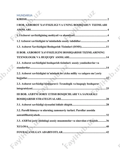 axborot xavfsizligi kursloyiha — DOCX